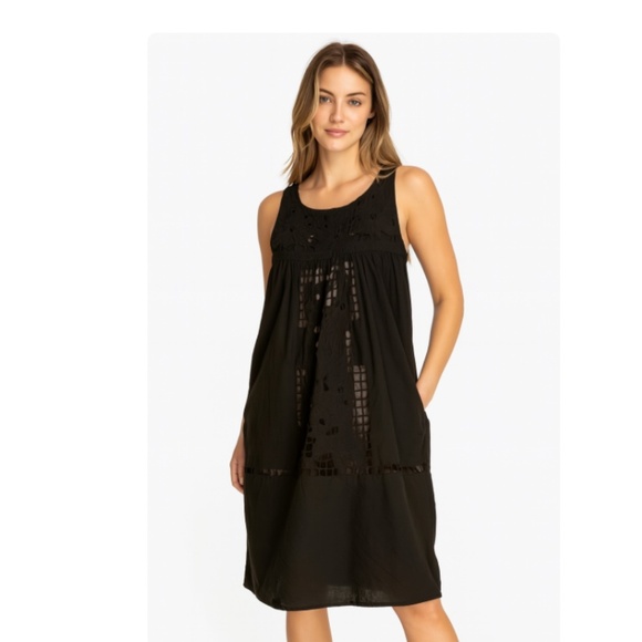 Lucca Black Floral Embroidered Cut Out Tank Tunic Dress Size Medium - Picture 1 of 5